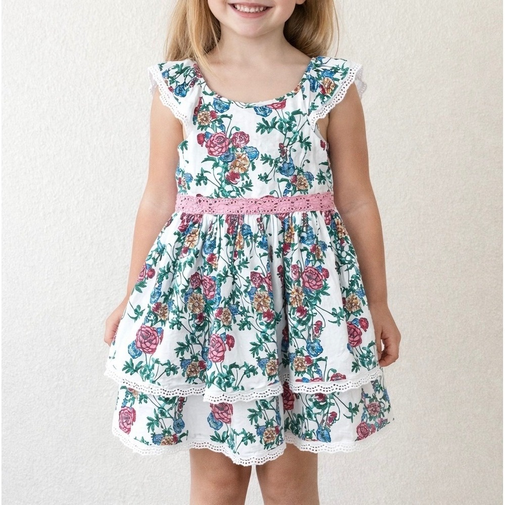 Floral Lace Tiered Dress Girls Size 6